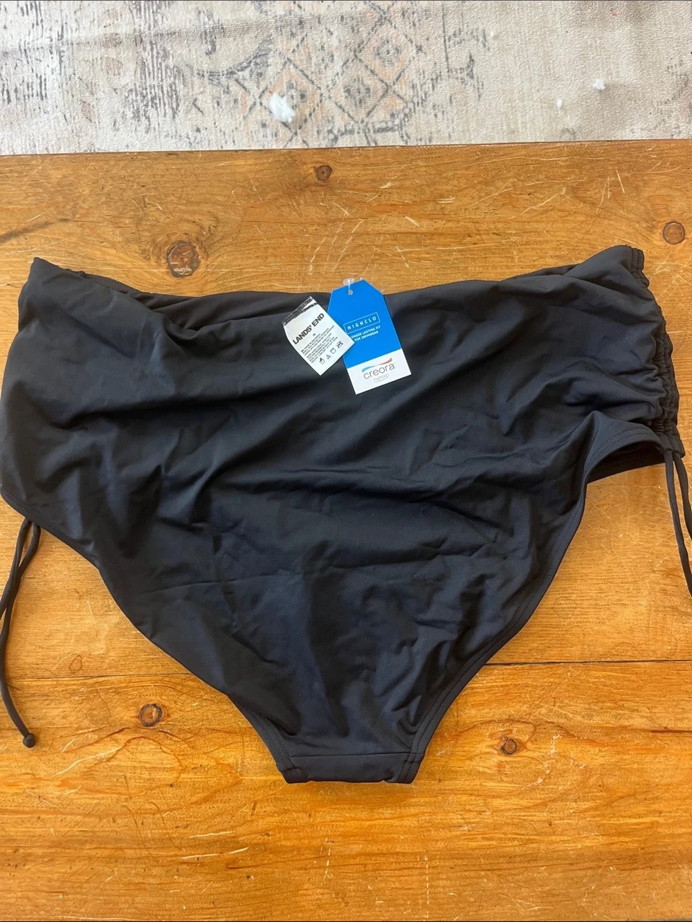 Lands’ End High Waist Black Swim Bottoms with Side Ruching